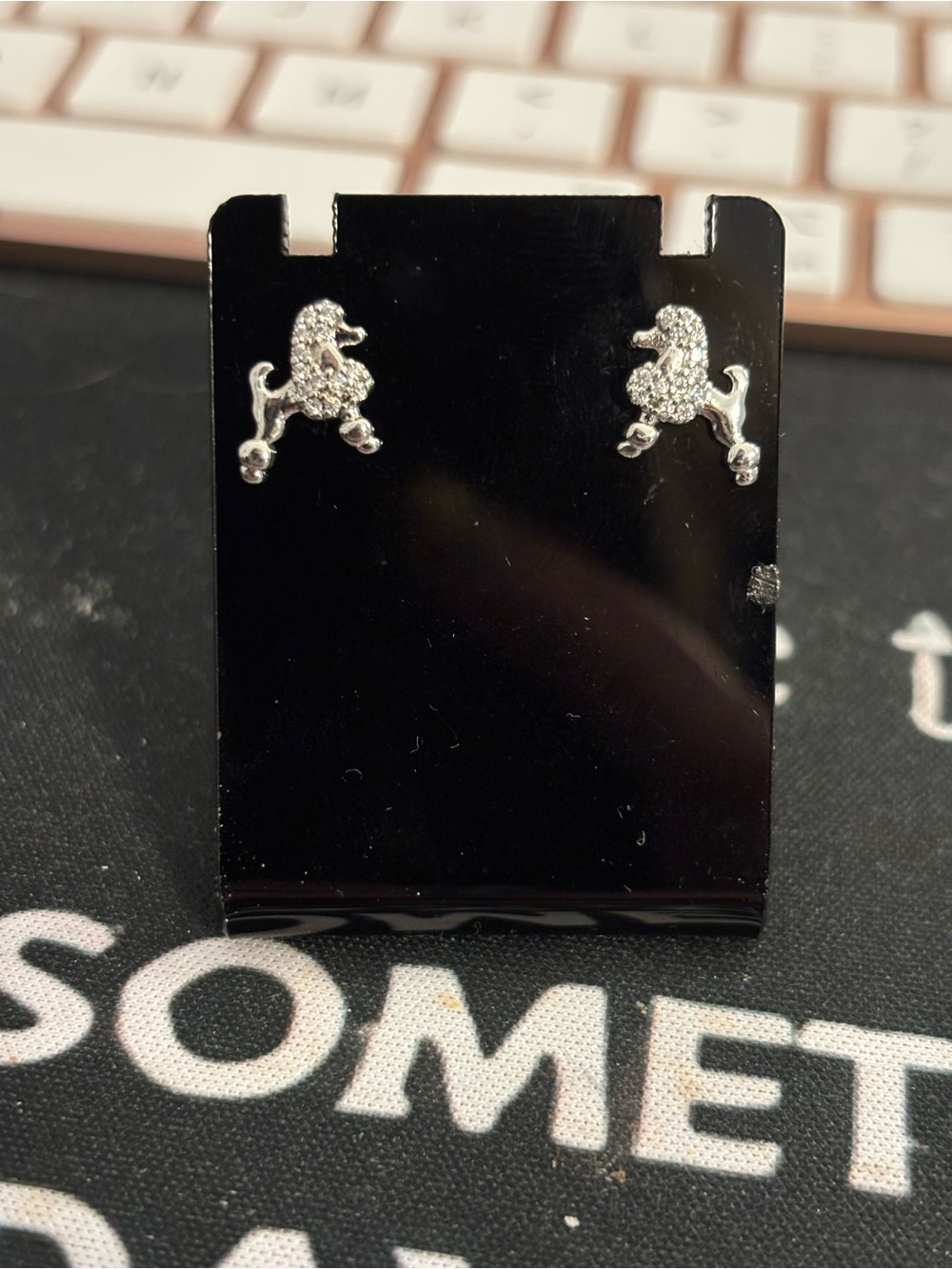 Crystal Poodle Stud Earrings - Silver Sparkle
